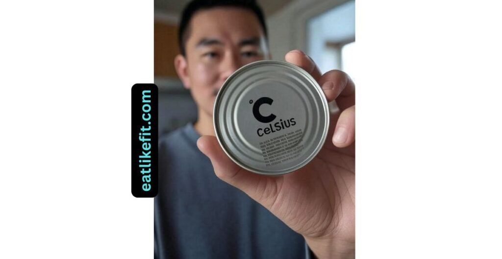 Consumer checking batch code on Celsius energy drink can for recall safety