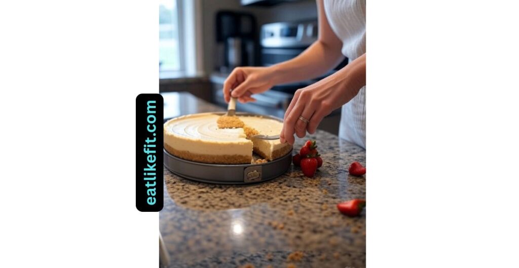 Homemade no-bake cheesecake being prepared with fresh ingredients for National Cheesecake Day

