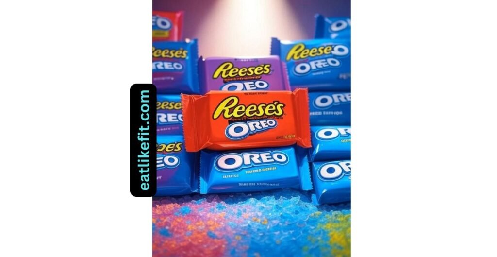 Lineup of Oreo flavors with Reese’s Oreo Limited Edition featured in front under dramatic lighting.

