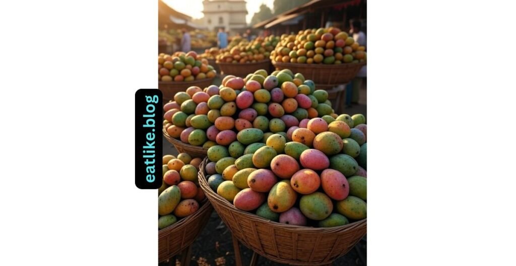 “Mango placed next to handwritten trivia facts about its family, history, and Ayurvedic use.”

