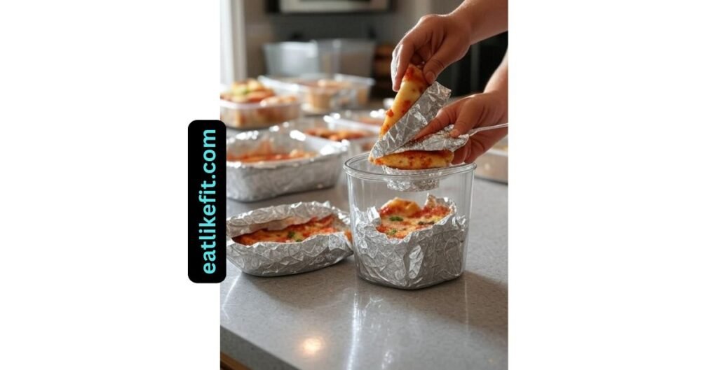 Properly storing pizza slices in airtight container to keep them fresh in the fridge