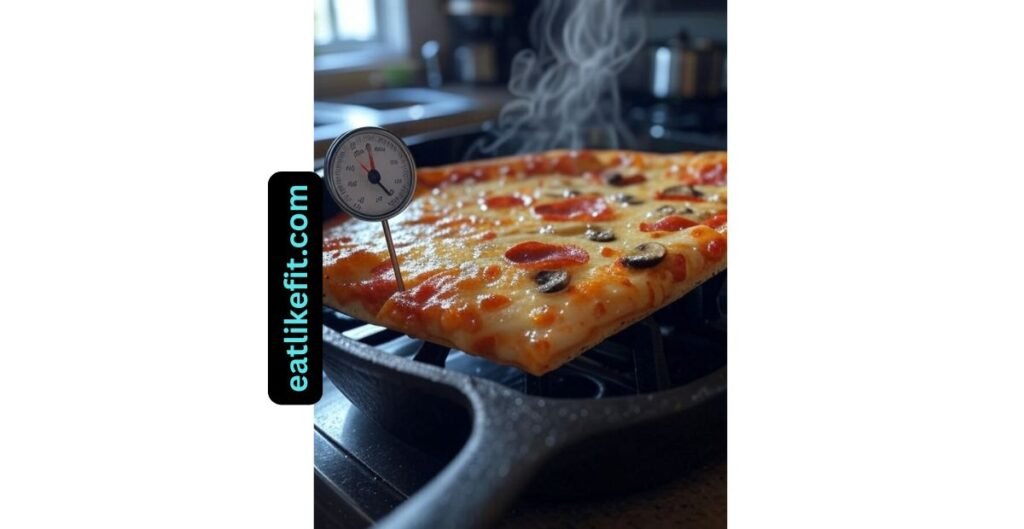 Reheating leftover pizza in skillet to 165°F for food safety