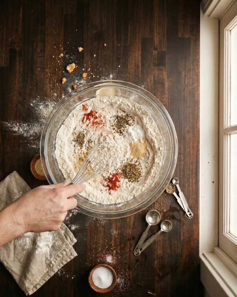 Seasoned flour coating mixture for crispy Kentucky fried chicken recipe