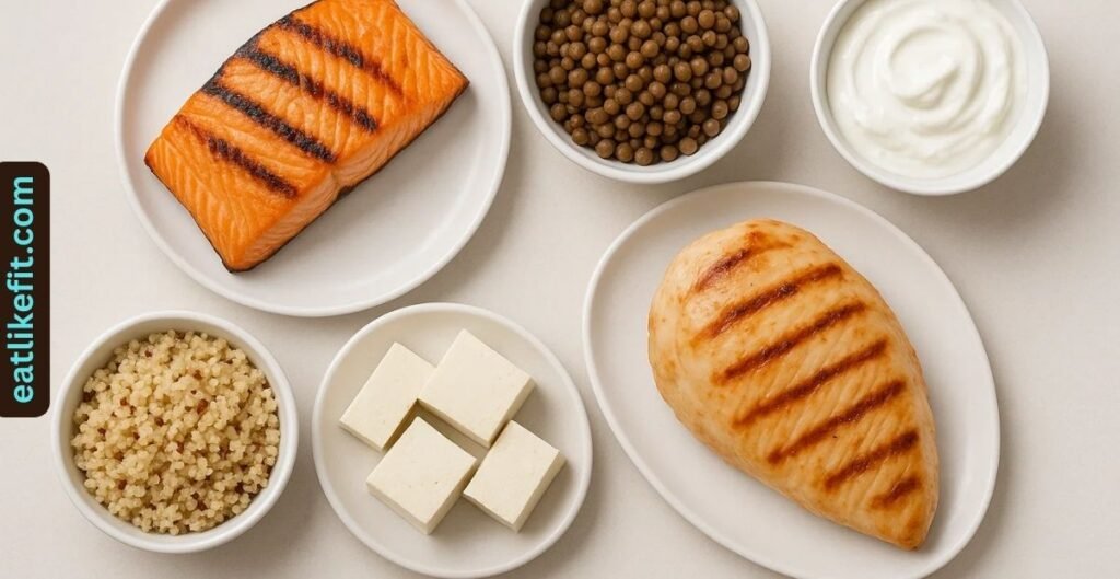 Best protein sources for women with PCOS including salmon, lentils, and quinoa