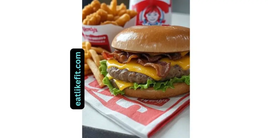 Close-up of Wendy’s Jr. Bacon Cheeseburger with nuggets and fries from the Wednesday combo meal