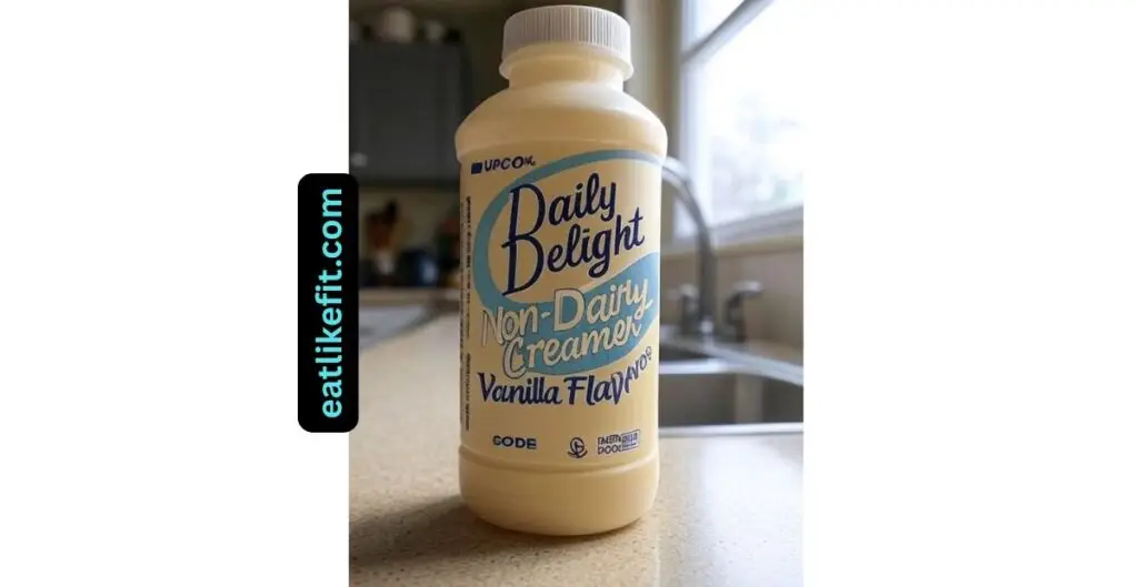 Close-up of recalled Daily Delight Vanilla Non-Dairy Creamer with visible UPC code