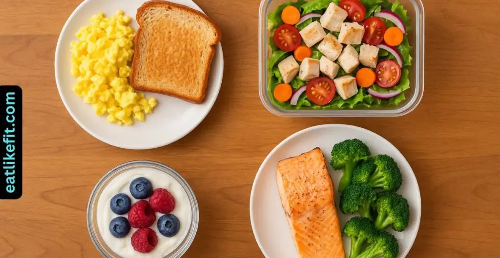 Day 1 Ozempic meal plan showing portion-controlled healthy meals for weight loss