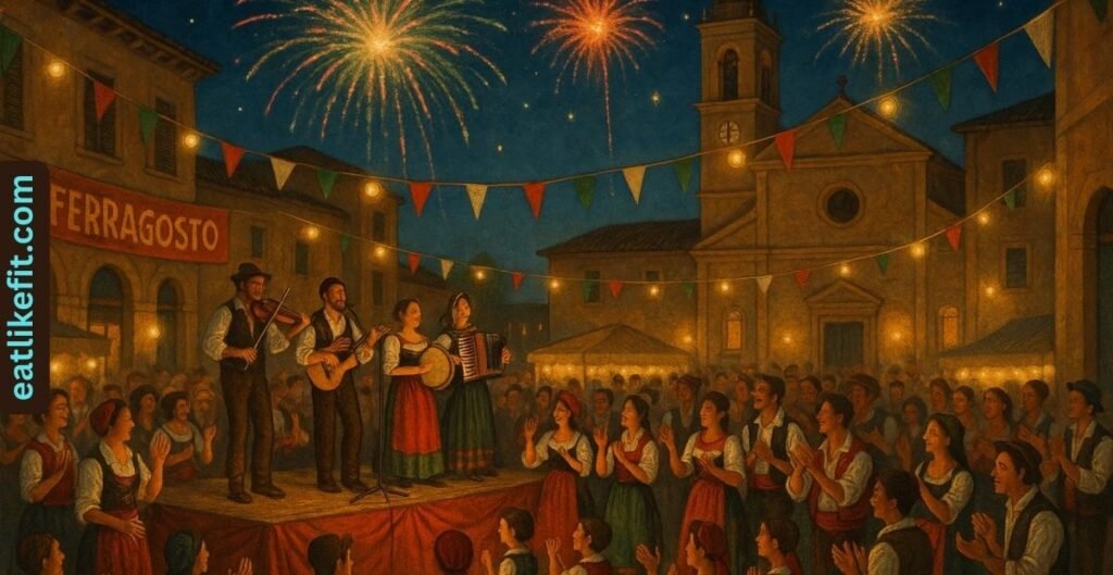 Ferragosto festivals with music, parades, and fireworks in Italy