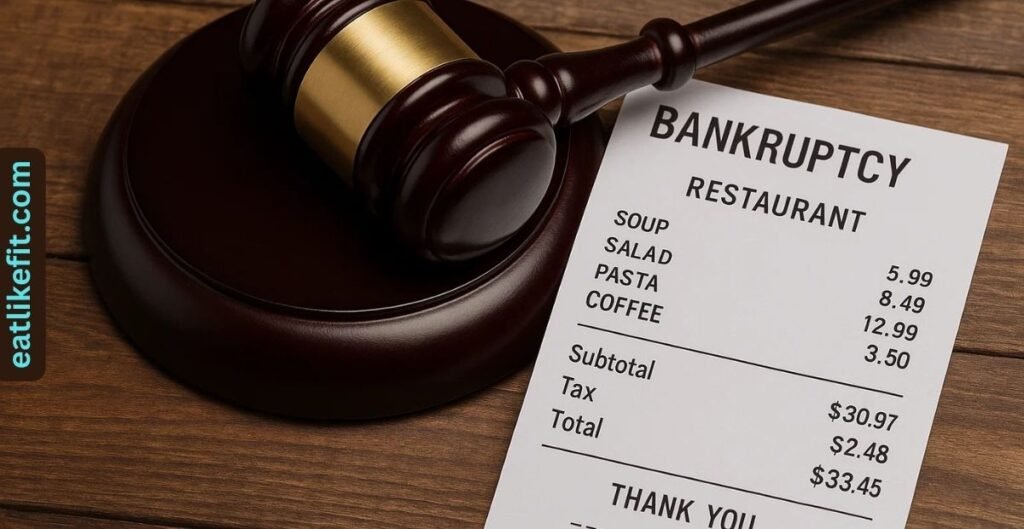 Gavel with restaurant bill symbolizing Chapter 11 bankruptcy process