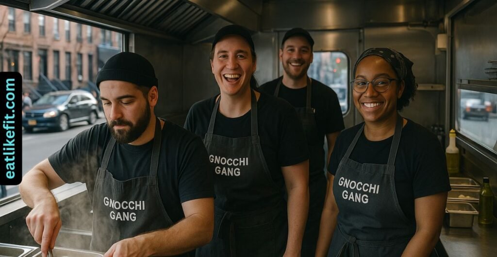 Gnocchi Gang team cooking fresh gnocchi inside their food truck during The Great Food Truck Race 2025.

