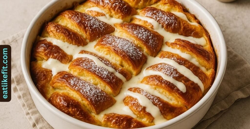 Modern bread and butter pudding made with croissants instead of white bread.