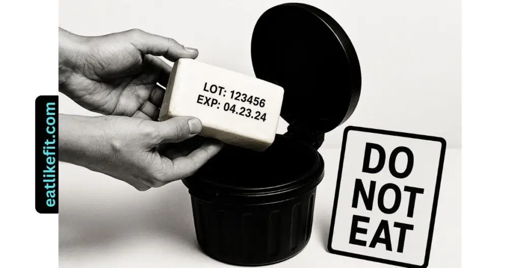 Throwing out recalled butter with visible lot number during FDA 2025 recall warning