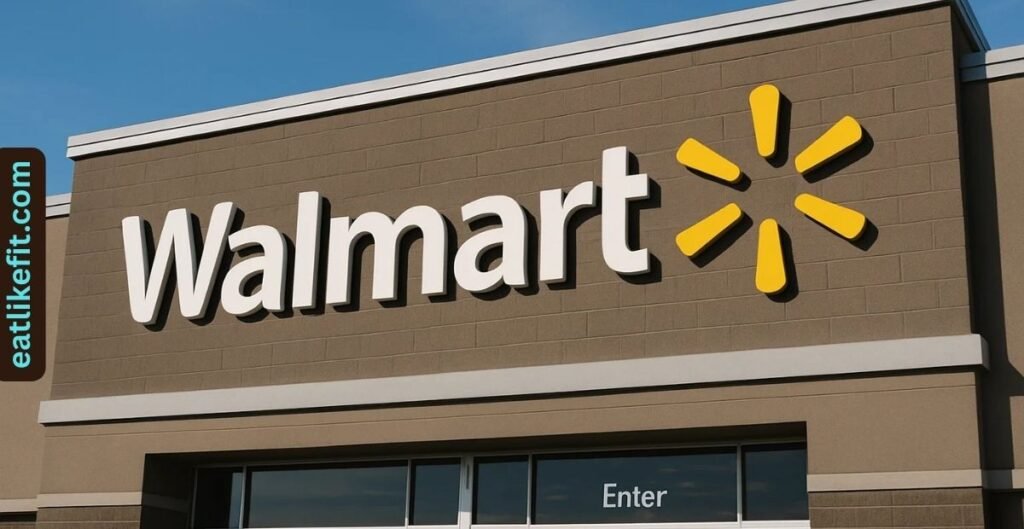 Walmart store entrance showing company logo during the day