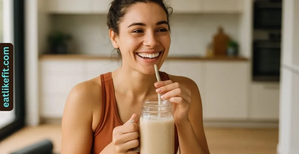 Woman with PCOS drinking a protein smoothie for hormone balance