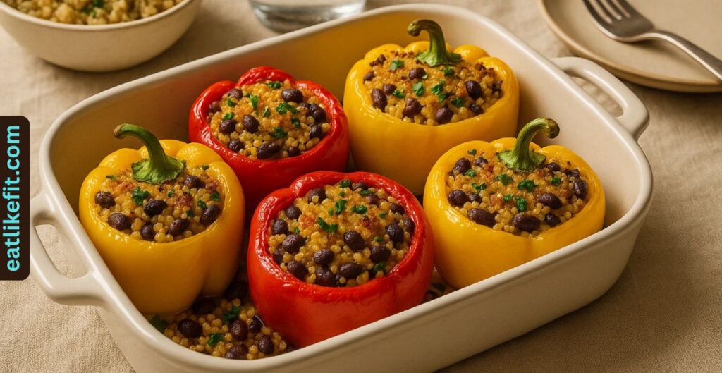 Baked stuffed sweet peppers with quinoa and beans.
