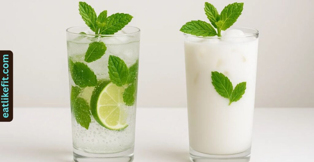 Classic mojito vs. coconut mojito side by side for comparison.