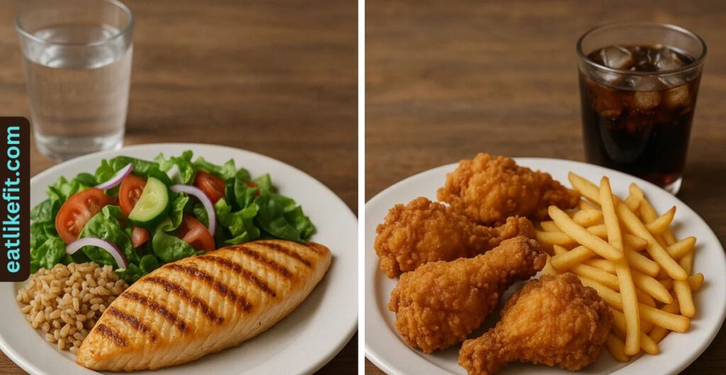 Comparison of Mediterranean dinner vs. typical Western dinner.