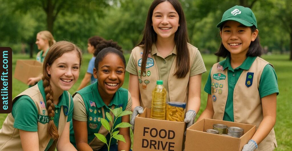 Girl Scouts volunteering at a community service project.