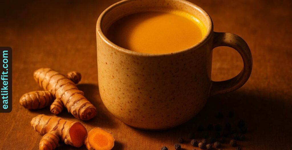Golden turmeric coffee with anti-inflammatory benefits.