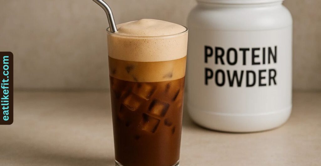 Protein coffee (proffee) in a glass for post-workout energy and satiety.