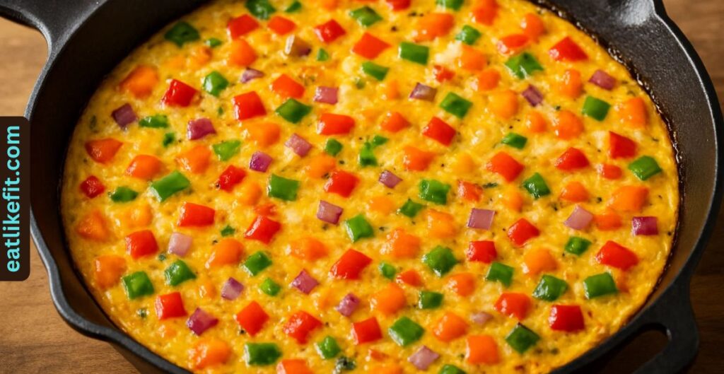 Sweet pepper frittata in a skillet.
