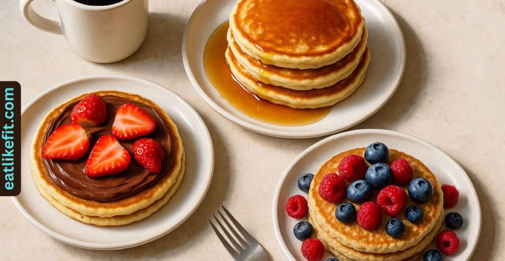 “Variety of pancake styles including classic, fruity, and healthier versions.”