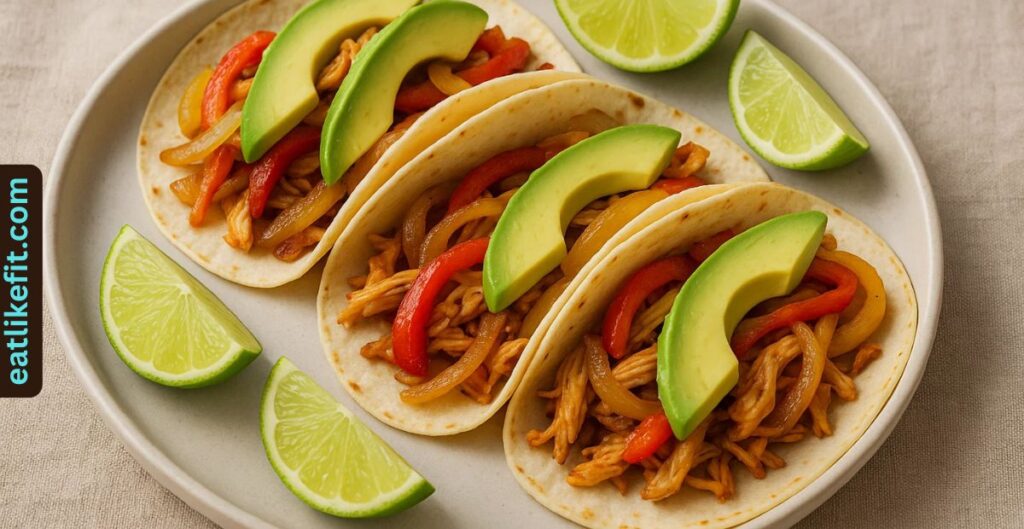 acos filled with roasted sweet peppers and chicken.