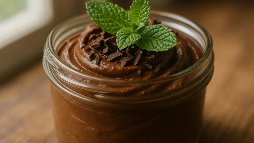 Chocolate avocado mousse topped