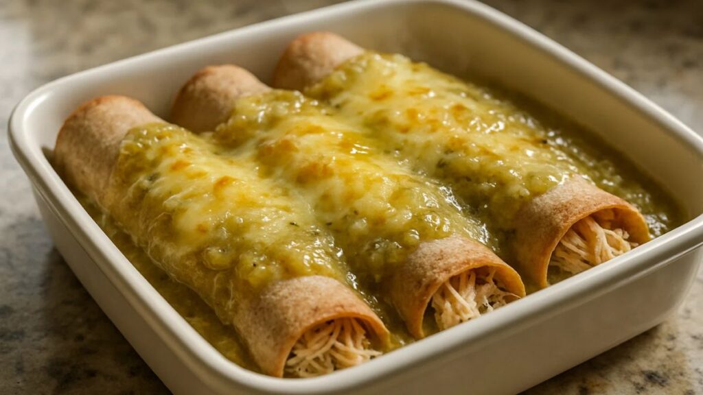 Low-carb chicken enchiladas with melted cheese