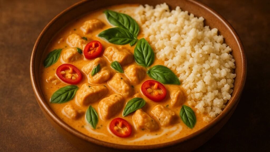 “Paleo Thai coconut chicken curry with basil and chili.”