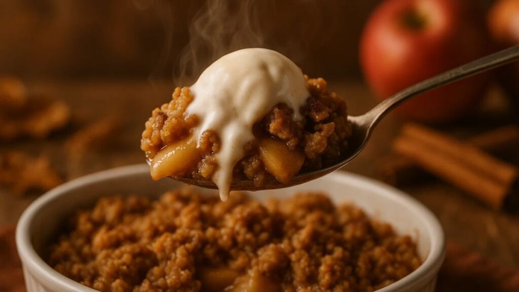 Serving a warm apple crisp without oatmeal