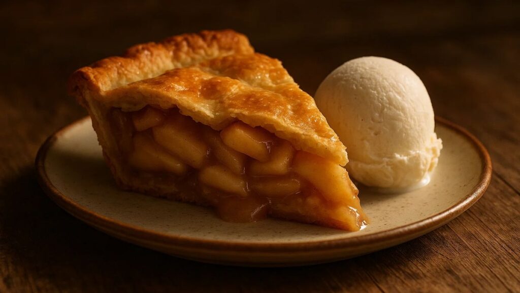 Slice of apple pie made with homemade canned apple pie filling.