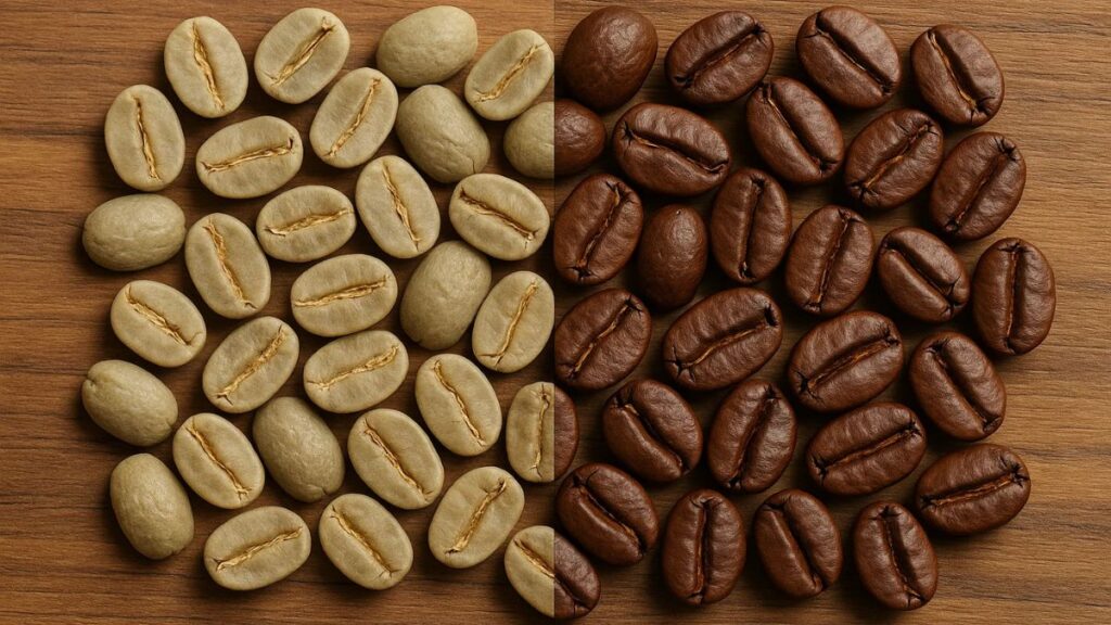 comparison of raw pumpkin seeds (left) and roasted pepitas