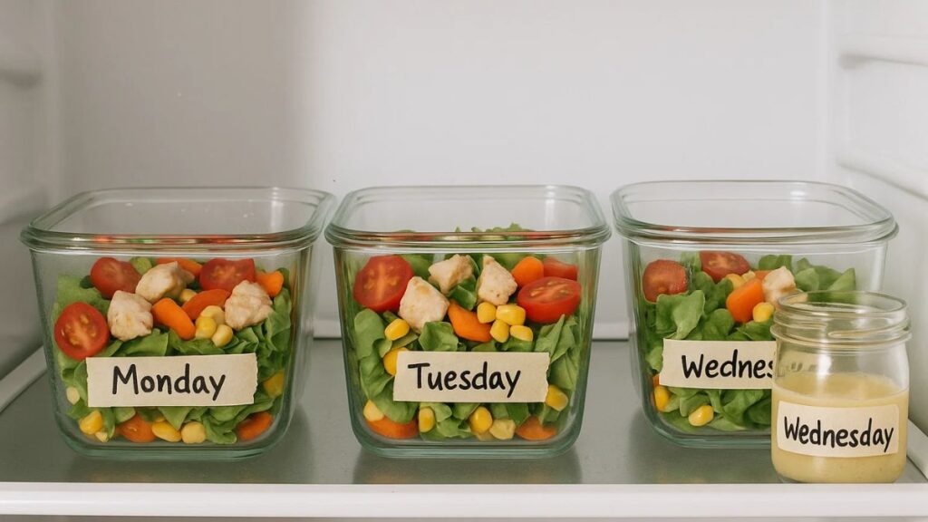 “Meal-prep jars of lentil-beet salad with dressing stored separately.” (83 chars)