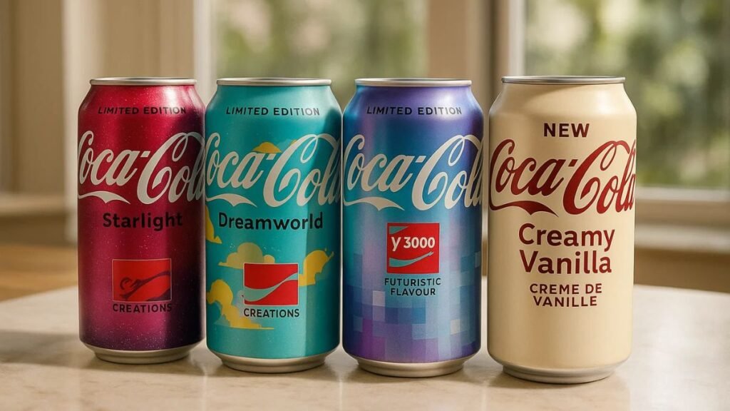 “Coca-Cola Holiday Creamy Vanilla surrounded by other limited-edition Coca-Cola flavors.”