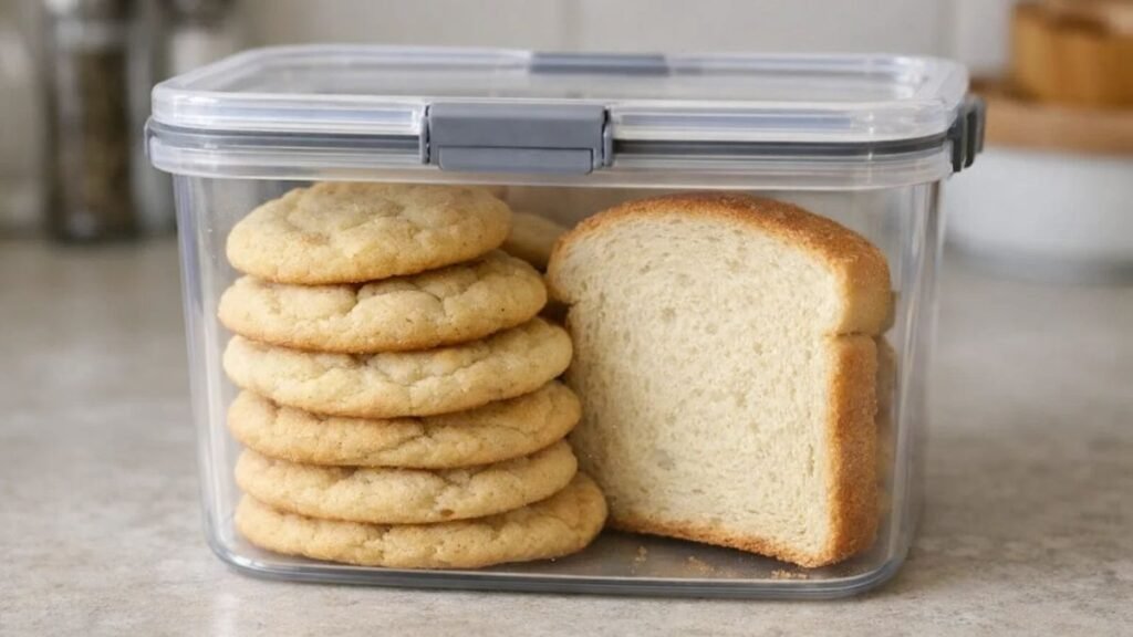 “Chipless cookies stored in airtight container to keep them soft”