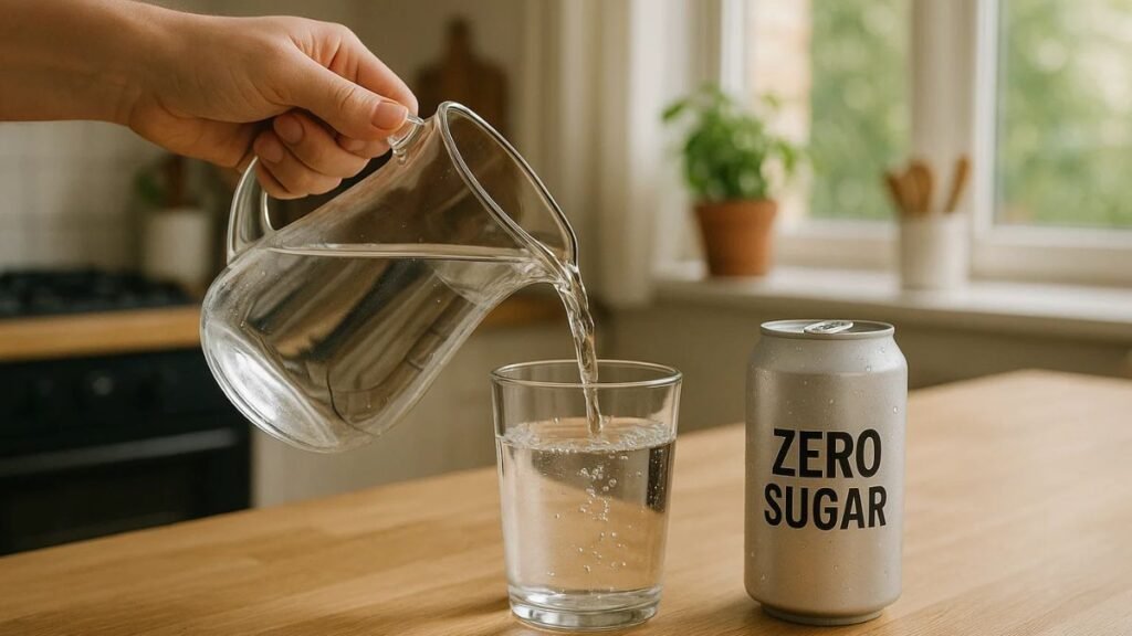 “Choosing water over zero sugar soda for a healthier lifestyle.”