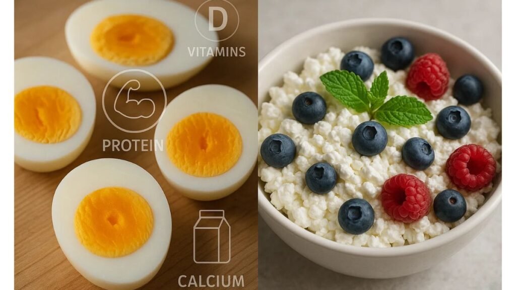 “Comparison of hard-boiled eggs and cottage cheese showing nutritional differences”