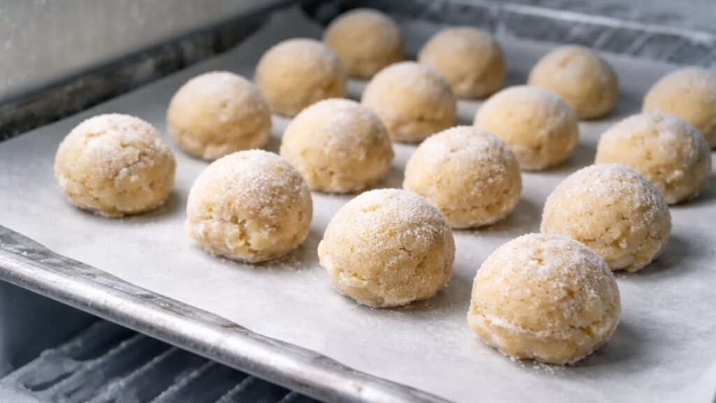 “Frozen chipless cookie dough balls ready for baking”