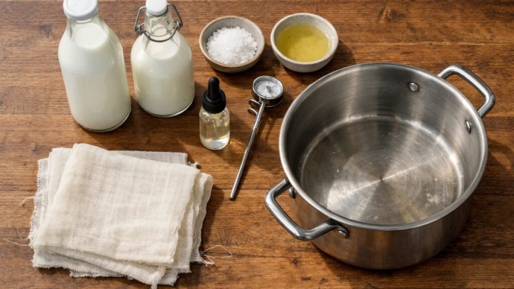 Ingredients needed to make Butterkase cheese at home