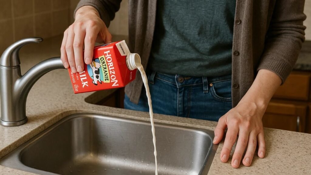 "Person disposing of recalled Horizon Organic milk at home as recommended by FDA."