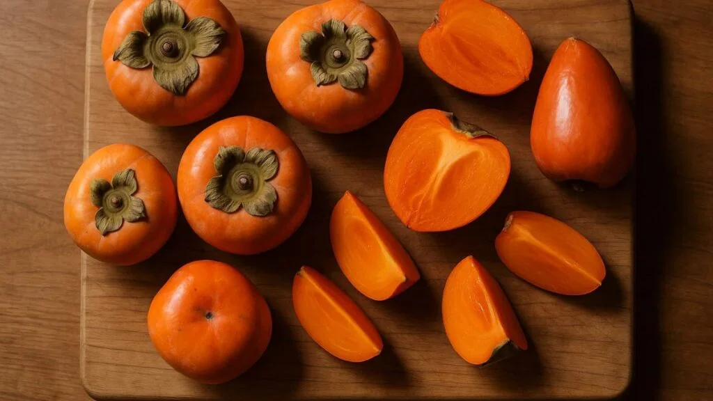 “Ripe Fuyu and Hachiya persimmons ready for making homemade jelly”