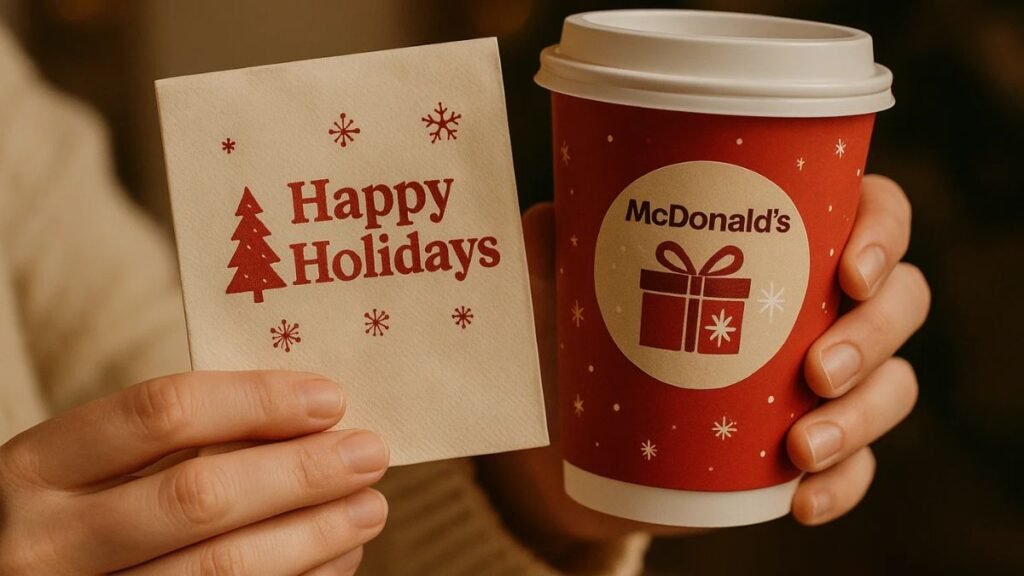 “Seasonal fast-food packaging that shows why customers easily believe holiday-themed menu rumors.”