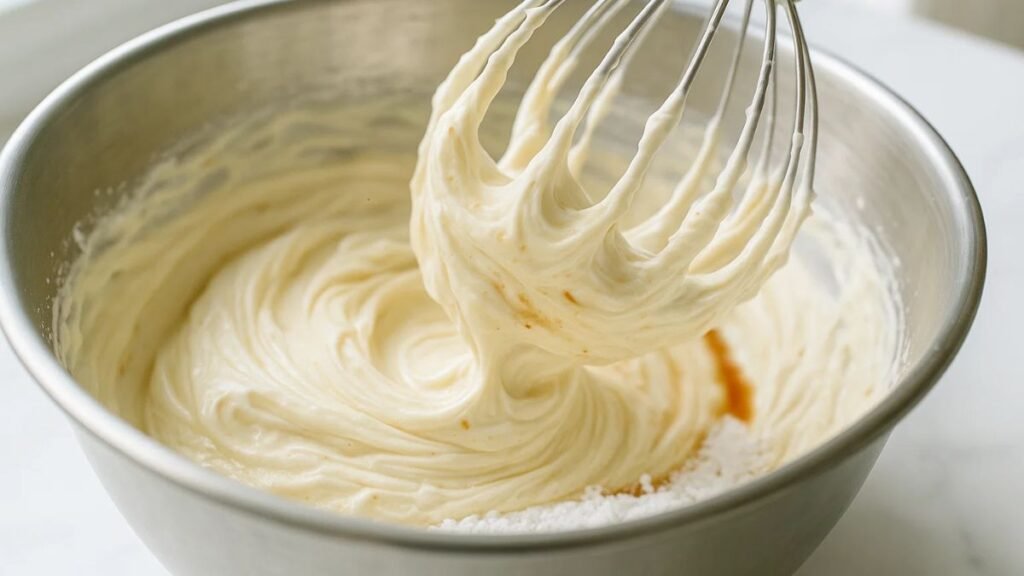 “Whipping cream cheese, powdered sugar, and vanilla to make Candy Cane Pie filling.”