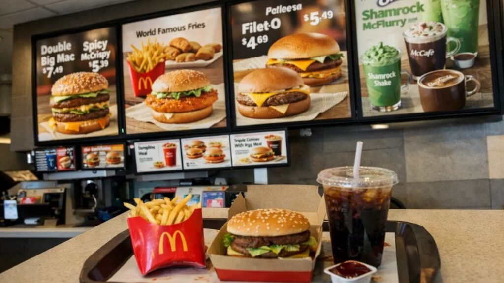 Comparison between McDonald’s menu images and a real customer meal inside a restaurant