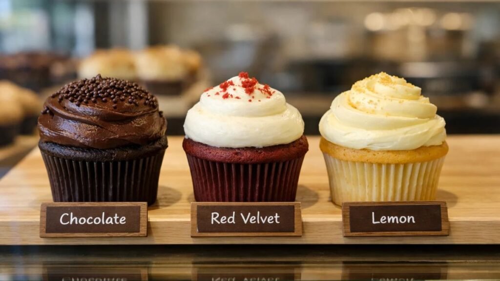 Different Sprinkles cupcake flavors showing calorie differences by frosting and filling