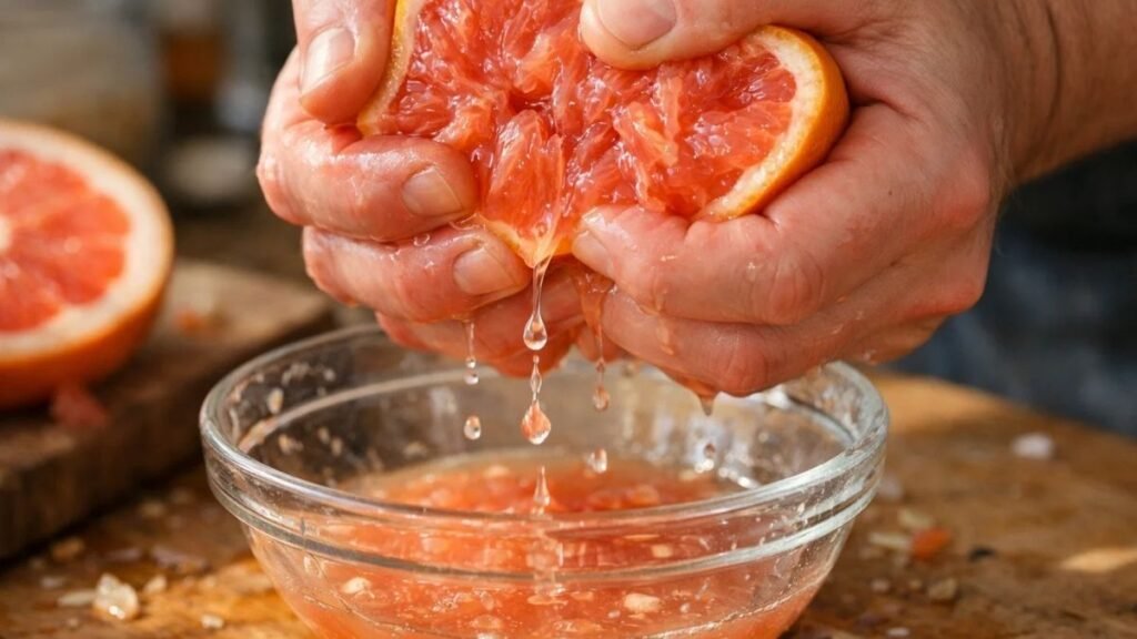 juicing fresh grapefruit for homemade grapefruit crush