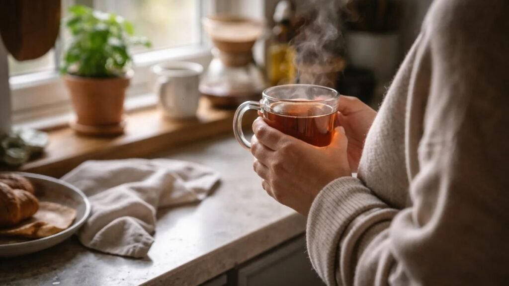 Drinking a homemade weight loss drink in the morning as part of a daily routine