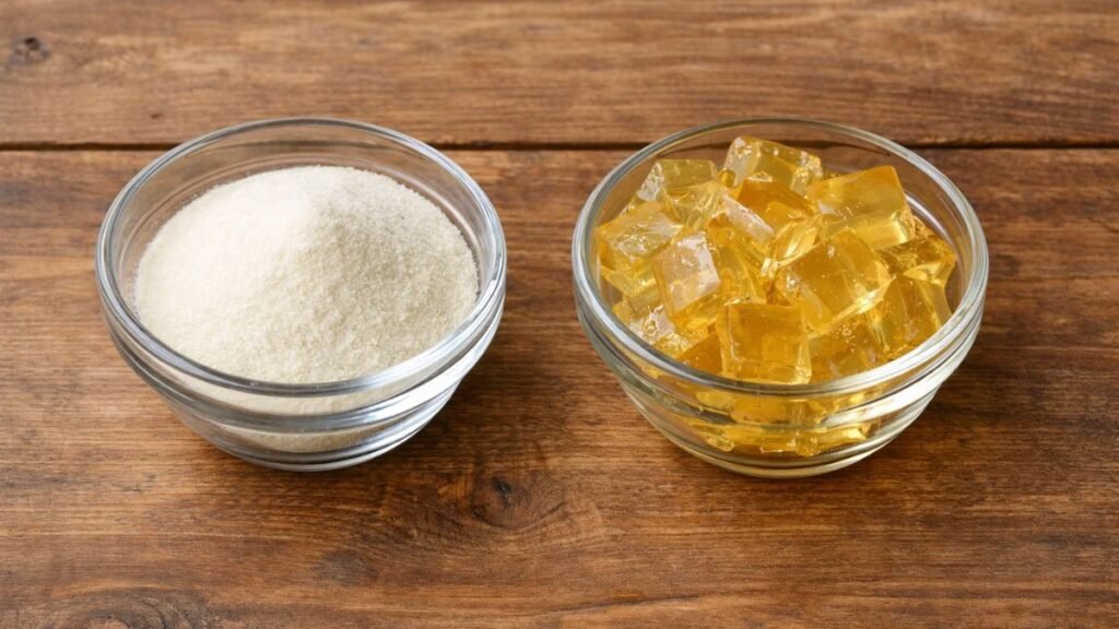 Gelatin versus collagen comparison showing texture and form differences for weight loss and satiety