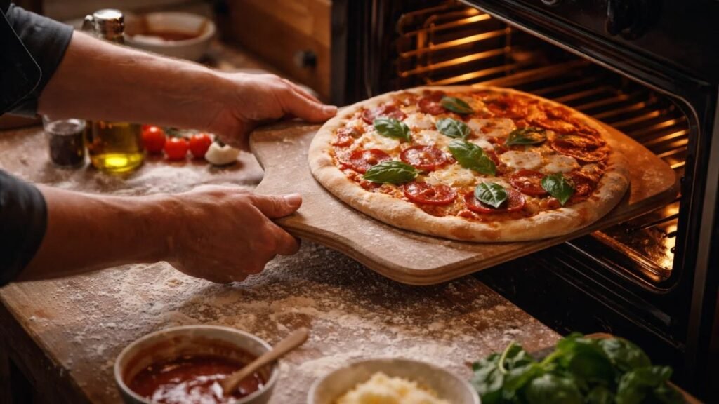 Homemade pizza preparation at home on National Pizza Day with fresh ingredients and mindful portions